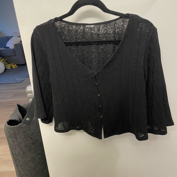None Tops - Black Button-Up Bell Sleeve Top